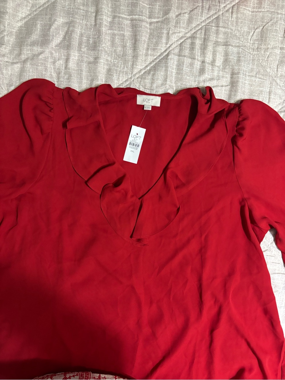 LOFT Deep Red Ruffle V-Neck Blouse - Picture 3 of 9